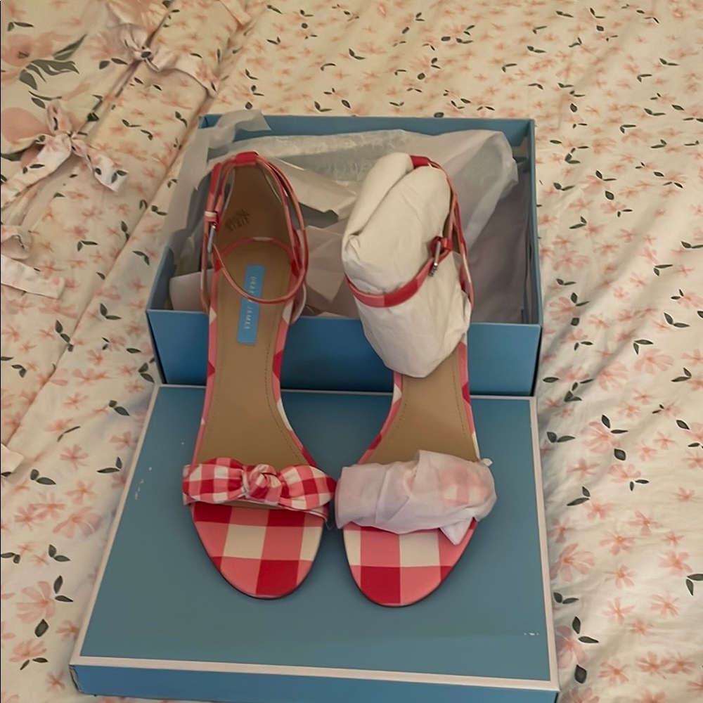 Draper James Checkered Women's Sandals hot pink NEW